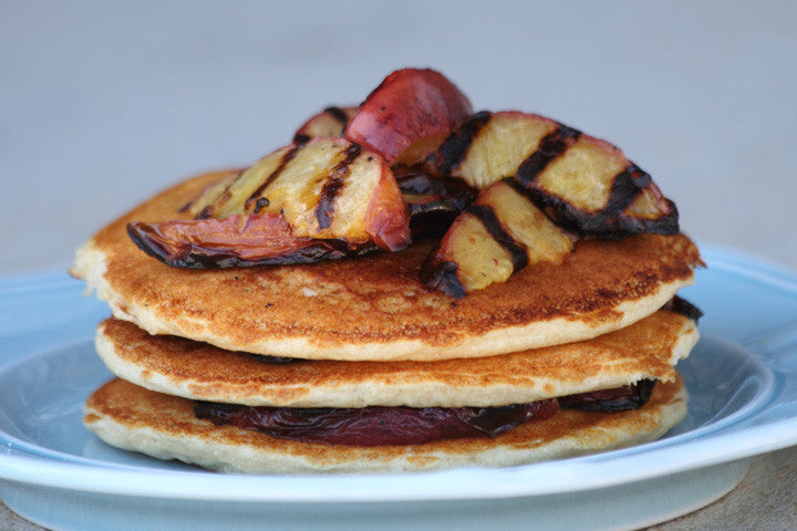 Grilled Peach Protein Pancakes