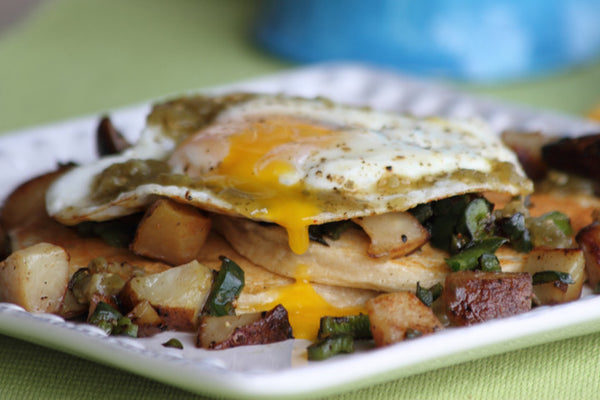 savory poblano huevos rancheros protein pancakes