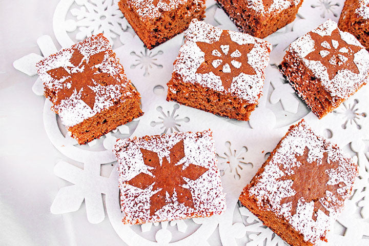 Snowflake-Dusted Gingerbread Squares
