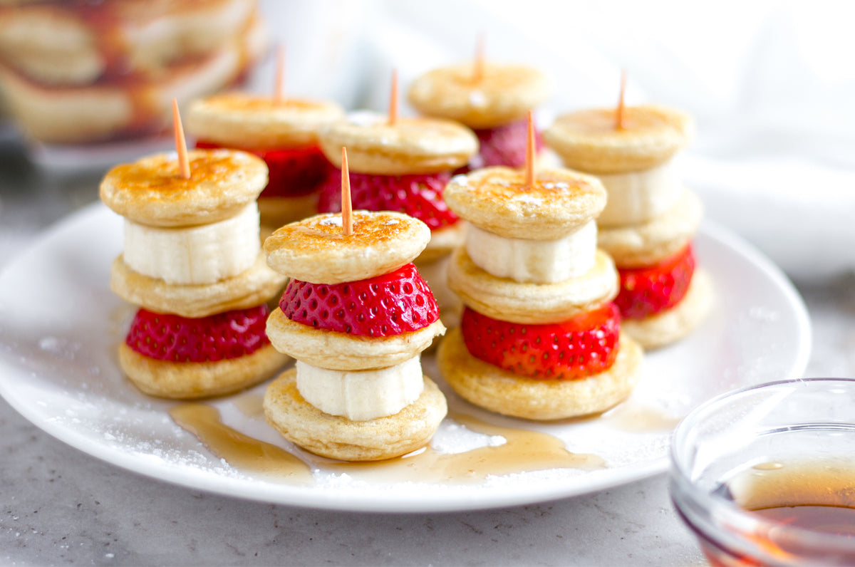 FlapJacked Strawberry Banana Pancake Kabob Samplers